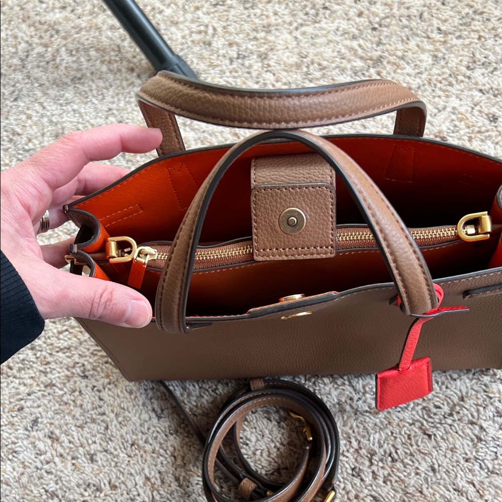 Tory Burch Brown small Satchel/ crossbody with orange Interior - Picture 2 of 4